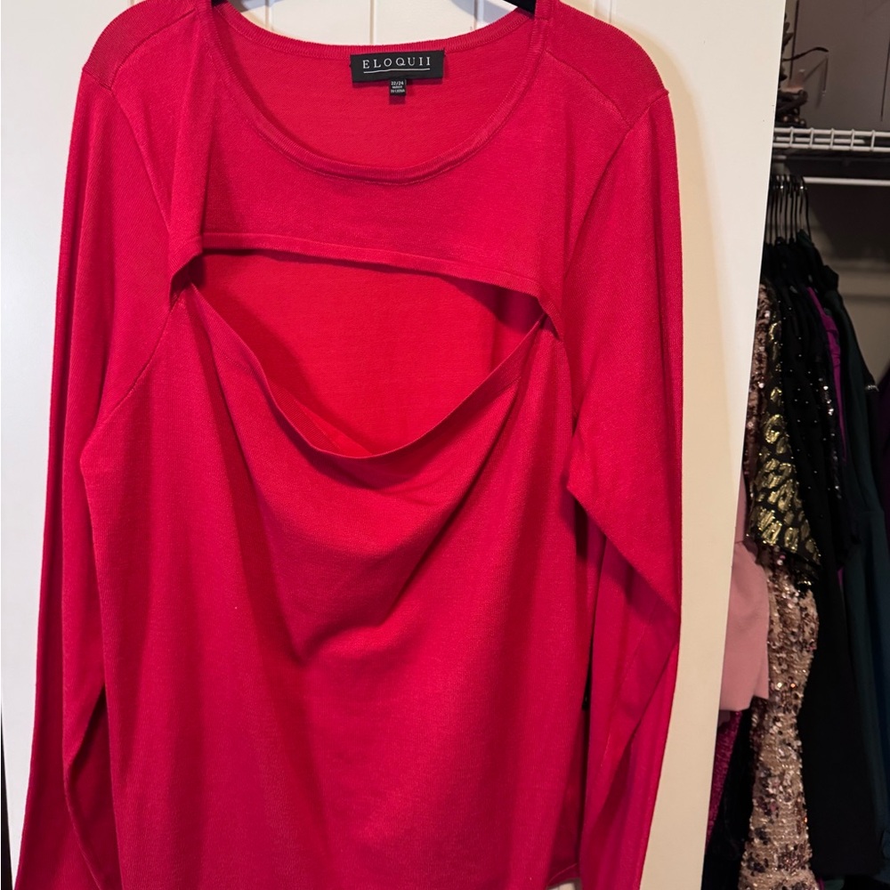 NWT- Eloquii Women's Plus Size Vibrant Red Cutout Sweater- 22/24W